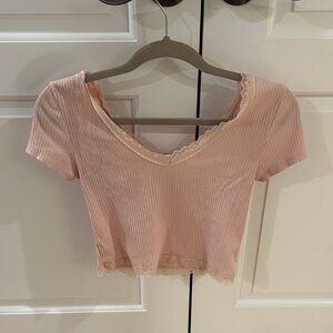 Aéropostale Lace Trim Ribbed Top